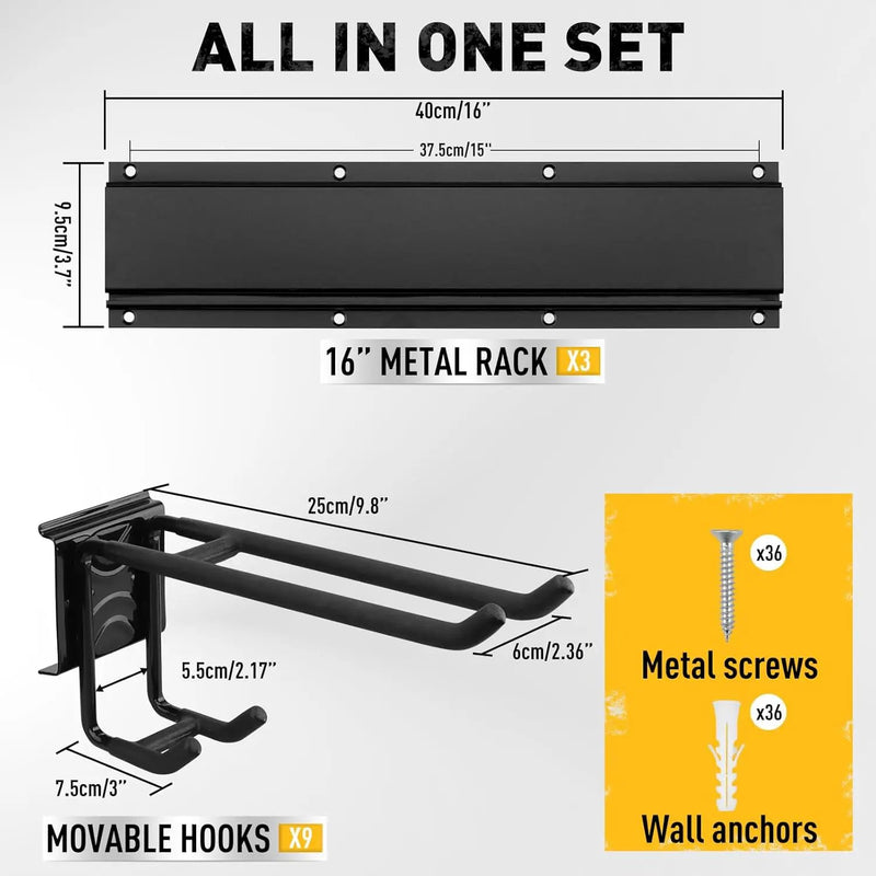 ELEAD 48 Inches Garage Storage, Garage Organization, Garden Tool Organizer Wall Mount, 9 Adjustable Heavy Duty Metal Hooks, Holds Up to 730 lbs, Yard Tool Organizer for Garden, Yard, and Shed by GreenHaven Gardens