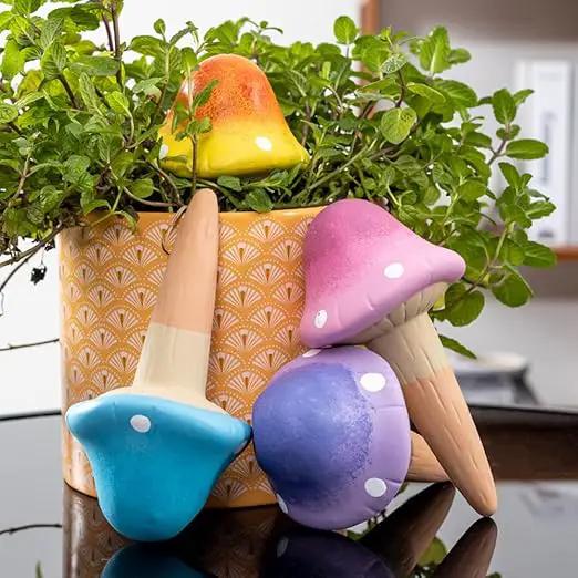 4 Pack Terracotta Watering Spikes, Vacation Self-Watering Planters Devices - Continuous Moisture with Slow Release Watering System - Perfect for Indoor Outdoor Plants (Fantasy Mushroom) by GreenHaven Gardens