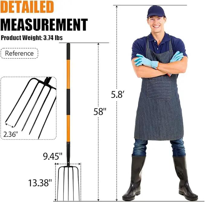 Pitch Fork for Gardening, 5 Tine Pitchfork Heavy Duty with Fiberglass Handle, 58 Inches by GreenHaven Gardens