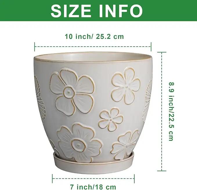 10 Inch Ceramic Planter Pot Large Plant Pot for Indoor Plants Outdoor Round Flower Pot with Drainage Hole and Saucer for Home Garden Decor White by GreenHaven Gardens