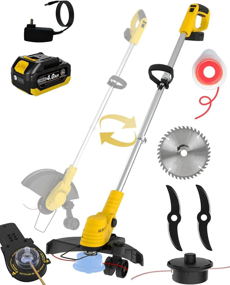 20000 RPM(4.0AhX1) Electric Weed Wacker,Dual-Durable-Line,Metal Blades,Wheel,4-in-1 Battery Powered Weed Eater Cordless+String Trimmer+Edger Lawn Tool+Brush Cutter,Weed Whacker,Weed Trimmer Lawn by GreenHaven Gardens
