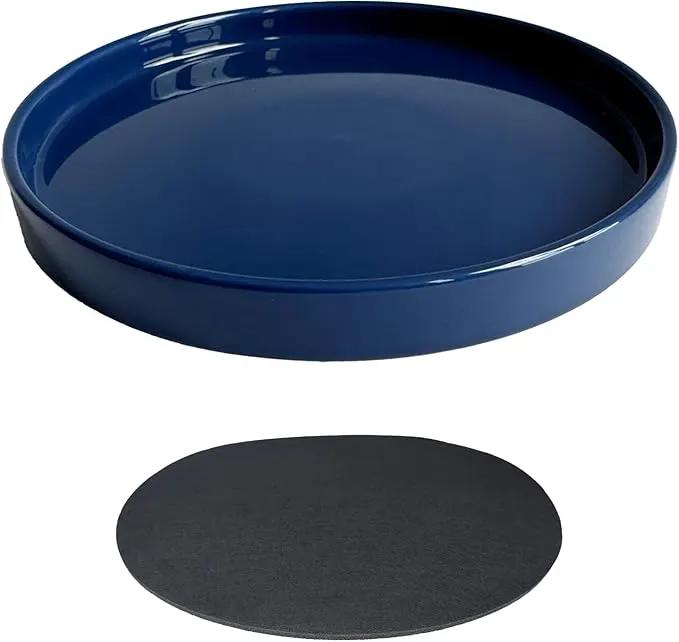 Ceramic Plant Saucer Pot Tray 10 Inch, Planter Saucers 4 5 6 7 8 9 10 11 12 13 Inch for Indoors Outdoor, Durable Sturdy Flower Drainage drip Water Tray for Glazed Pots Base (10.7 Inch-Blue) by GreenHaven Gardens