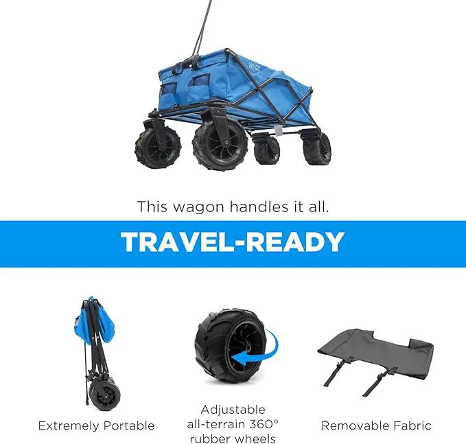 Creative Outdoor Push Pull Stroller Wagon for Kids, 250lbs Weight Capacity, XXXL Monster Series, Collapsible Giant All-Terrain Folding Cart, Beach, Park, Camping, Garden & Tailgate (Blue) by GreenHaven Gardens