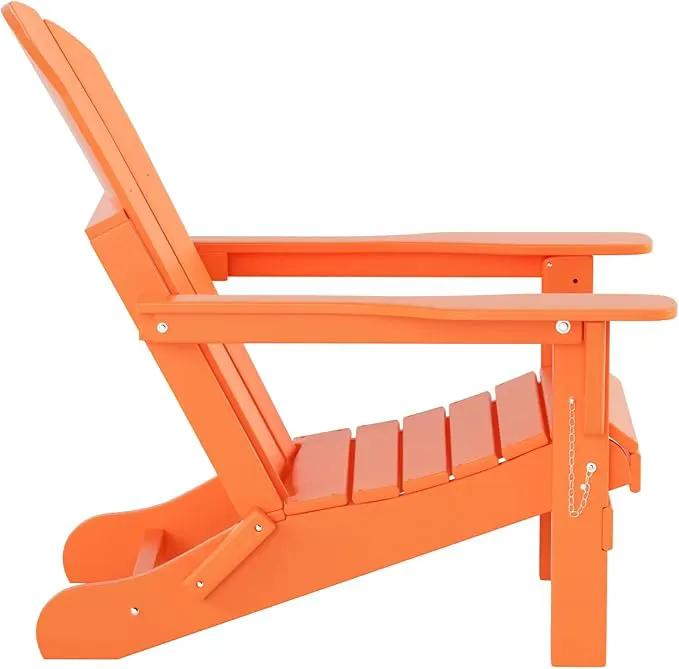 WO Home Furniture Adirondack Chair Table Set of 2 PCS Outdoor Folding Chair w Side Table Weather/UV Resistant for Lawn, Garden, Bon Fire, Balcony (Orange) by GreenHaven Gardens