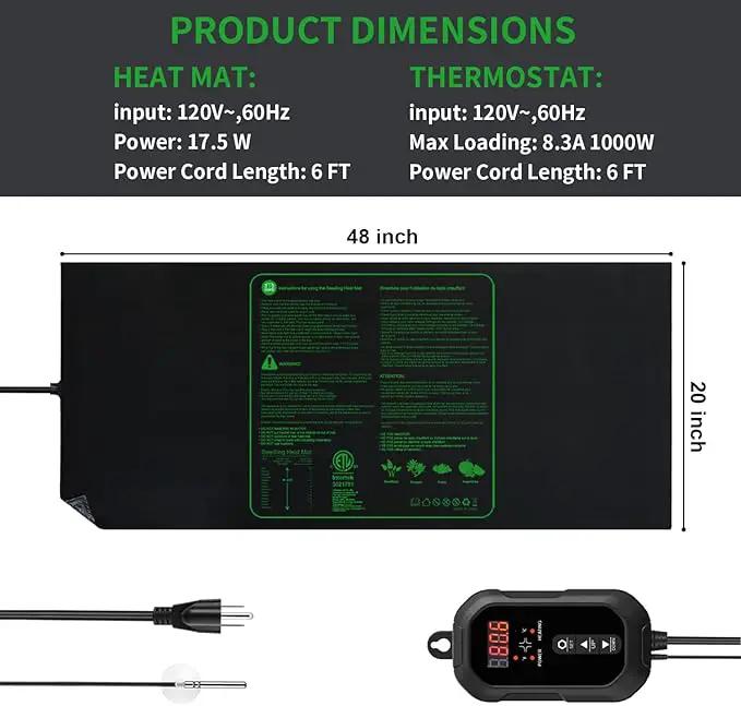 48"x20" Seedling Heat Mat with Digital Thermostat Combo Set,ETL Certified and Durable Waterproof Warm Hydroponic Heat Mat for Germination,Indoor Gardening,Brewing and Greenhouses by GreenHaven Gardens