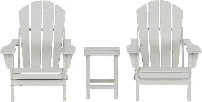 WO Home Furniture Adirondack Chairs Table Set of 3 PCS Outdoor Folding Chairs Side End Table Weather/UV Resistant for Lawn, Garden, Bon Fire, Balcony (Sand) by GreenHaven Gardens