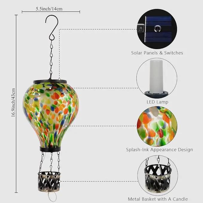 Starsoul Hot Air Balloon Solar Lantern Glass Outdoor Hot Air Balloon Solar Flickering Flame Light Waterproof Hanging Lantern for Garden Yard Patio Decorations by GreenHaven Gardens