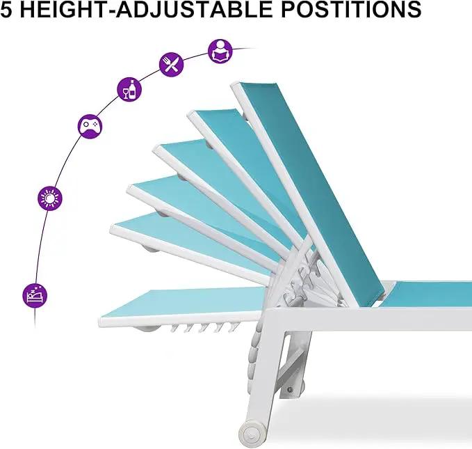 PURPLE LEAF Lounge Chair Outdoor Set of 4 White Aluminum Lounge Chairs with Wheels and Table Outdoor Chaise Lounge for Patio Pool Yard, Turquoise by GreenHaven Gardens