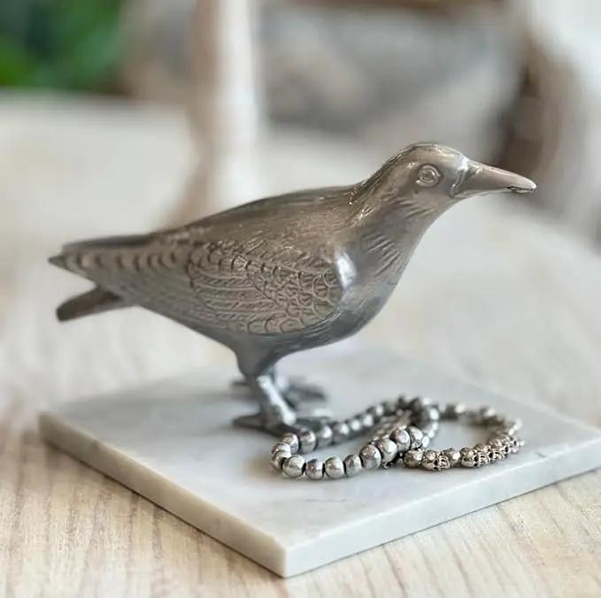 NACH Cast Iron Crow Statue, Head Up Raven, Large Garden Statues, Crow Garden Sculpture, Bird Figurines Home Decor, Raven Decor, Antique Metal Bird Statue, 4.5 x 11 x 3.5 inches, JS-90-7118AM by GreenHaven Gardens