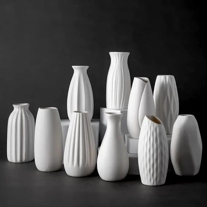 Small White Ceramic Vase Set of 10 - Mini Bud Vases for Flowers and Pampas Grass, Boho Centerpieces for Home and Party Decor, White Vases Home Decor, Ceramic Vase Set for Weddings by GreenHaven Gardens