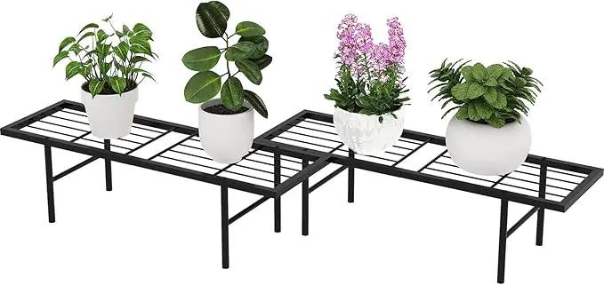 2 Pack Black Metal Plant Stands, Versatile for Indoors & Outdoors, Ideal Multi-Plant Display Rack for Windowsills, Patios, & Balconies by GreenHaven Gardens