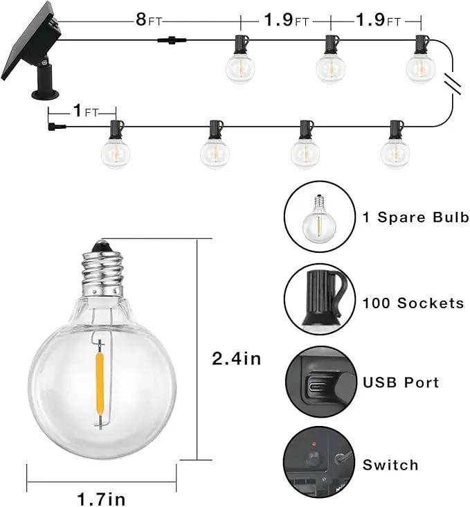DAYBETTER 200FT Solar String Lights Outdoor Waterproof with Remote,100 LED Bulbs Dimmable&Timer,Patio Lights 3 Installation-Clips,Stakes&Nails for Outside Porch Garden Backyard Bistro by GreenHaven Gardens