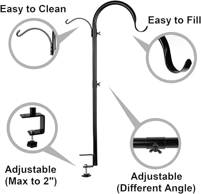 WOSIBO Three Span Deck Hook, 37 Inches Deck Bird Feeder Pole, Hanging Baskets Porch Multi-Hook for Deck Kit with Three Branches for Plant Hangers, Lanterns, Wind Chimes and More by GreenHaven Gardens