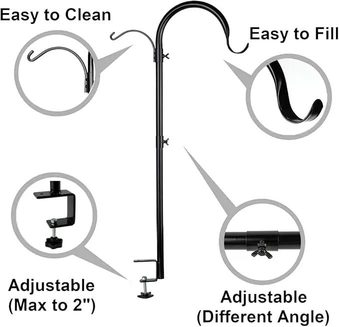 WOSIBO 3 Pack Three Span Deck Hook, 37 Inches Deck Bird Feeder Pole, Hanging Baskets Porch Multi-Hook for Deck Kit with Three Branches for Plant Hangers, Lanterns, Wind Chimes and More by GreenHaven Gardens