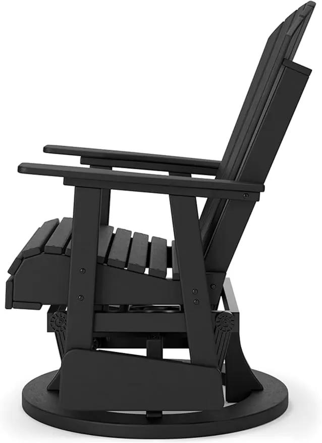Signature Design by Ashley Hyland Wave Modern Weather Resistant HDPE Outdoor Swivel Glider Chair, Black by GreenHaven Gardens