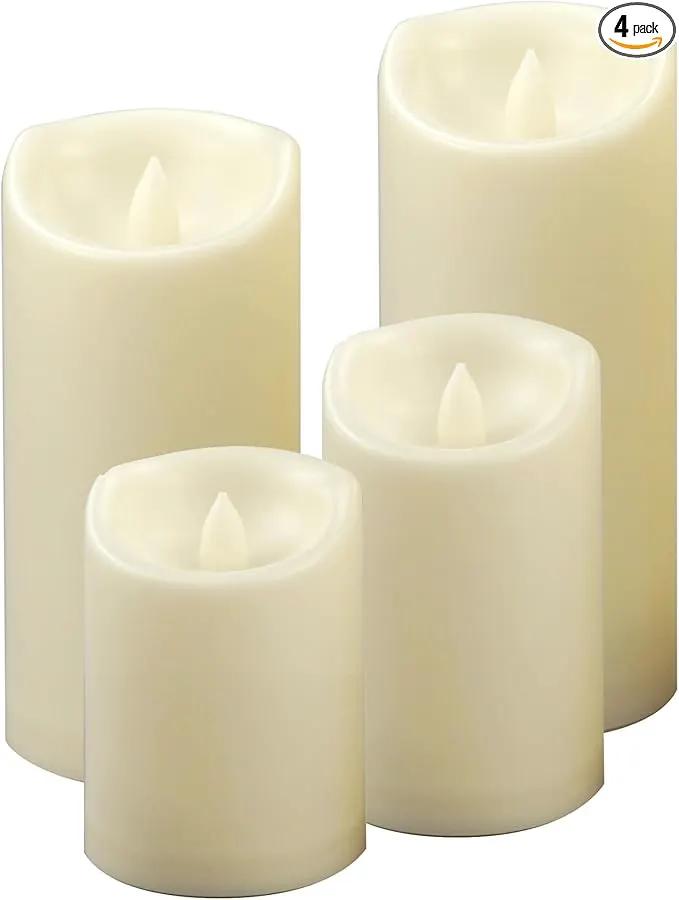 CANDLE CHOICE Waterproof Outdoor Battery Operated Flameless Candles with Auto Timer Flickering Plastic Resin Electric LED Pillar Lights for Lantern Patio Garden Wedding Party Decorations Pack of 4 by GreenHaven Gardens