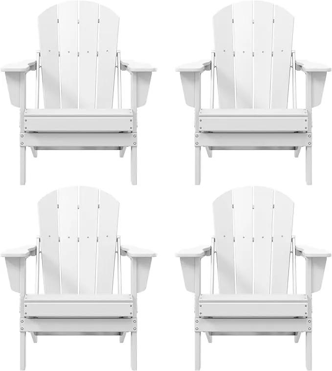 Westin Outdoors Laguna WO Home Furniture Adirondack Chair 4 PC Set Classic Outdoor Patio Folding Chair for Bon Fire Pit Lawn Backyard Beach Plastic Weather-Resistant (White) by GreenHaven Gardens
