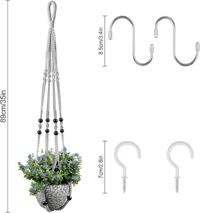 Macrame Plant Hanger for 5 to 10 Inch Plant Pots, Set of 2 Indoor Handmade 35 Inch Woven Rope Hanger Kits with Hooks and Wood Beads, Hanging Planter Basket Holder for Boho Home Decor (Grey, 2 Pack) by GreenHaven Gardens