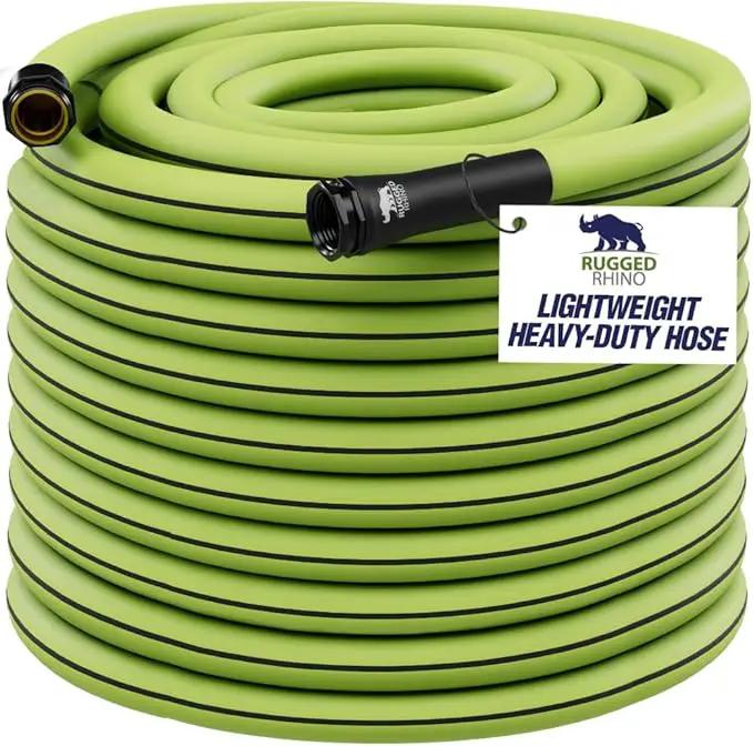 Rugged Rhino Heavy Duty Flexible Light Weight Garden Hose, 50ft x 5/8in, 4 Layer Leakproof Outdoor Gardening Tools, Watering Supplies, Powerful Water Pressure for Lawn, Flowers, Green Black by GreenHaven Gardens