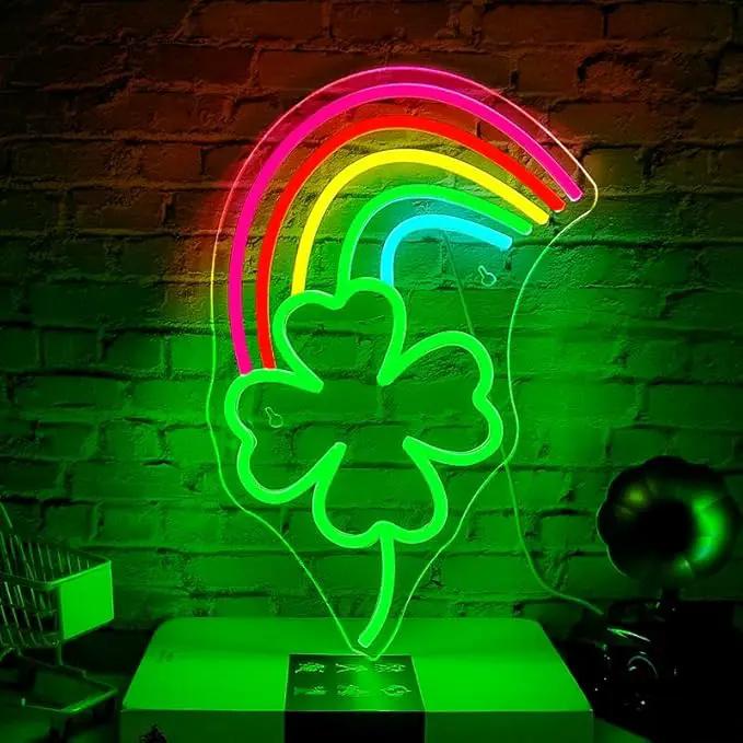 WLHOPE St Patricks Day Neon Sign St. Patrick's Day Neon Signs for Wall Decor Dimmable Rainbow Clover Light Up Sign for Bedroom Living Room Wall Art Happy St. Patrick's Day Decoration by GreenHaven Gardens