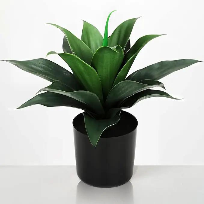 JUSTOYOU 14" Large Artificial Succulent Faux Agave Plant in Pot, Fake Potted Desk Plant Realistic Greenery Artificial Plants for Indoor Office Home Decor Bathroom Kitchen Shelf (Dark Green) by GreenHaven Gardens