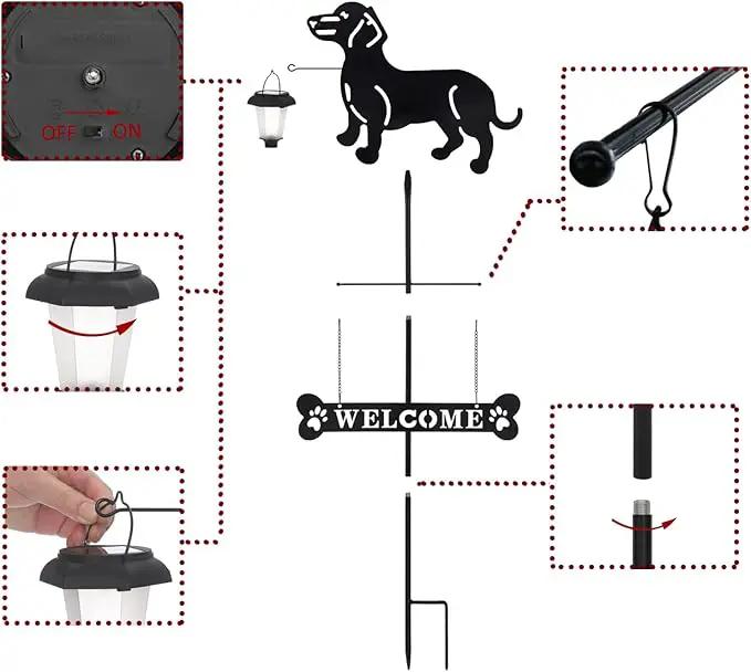 BAYN Solar Dachshund Silhouette Dog Breed Welcome Sign with a Lantern Outdoor Decorative Garden Stakes for Yard, Lawn, Patio, Pathway by GreenHaven Gardens