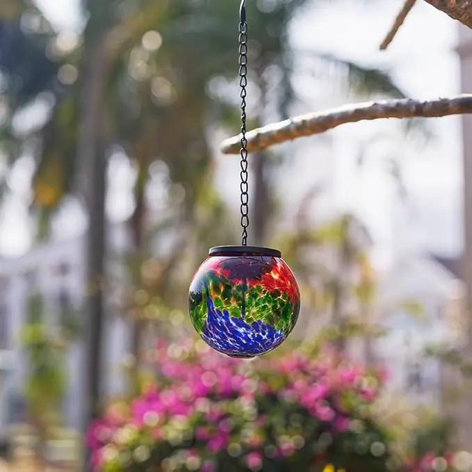 Hanging Solar Lanterns Outdoor Waterproof, Hanging Glass Solar Lantern with Hook, Gazing Ball Lantern Decor for Tree Yard Patio by GreenHaven Gardens