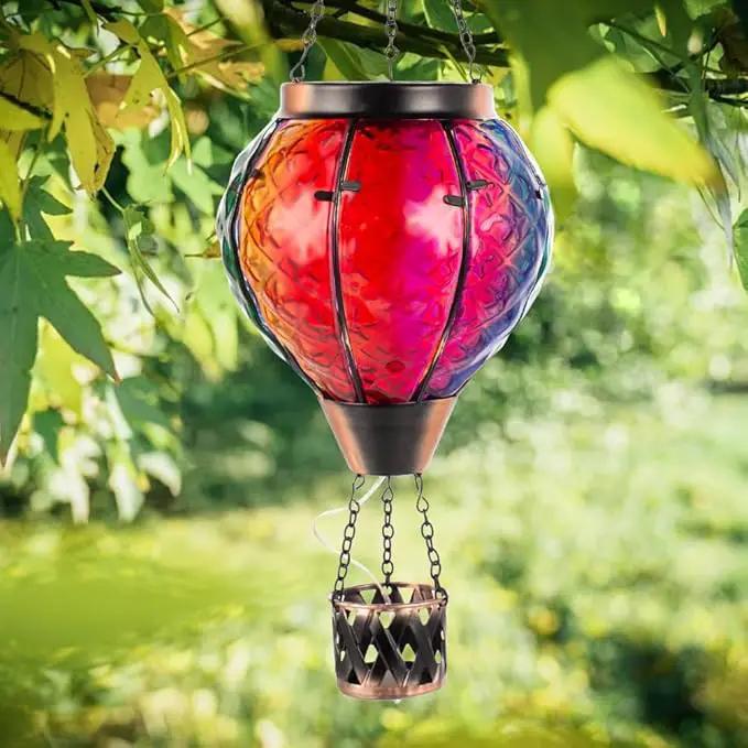 2PCS Hot Air Balloon Solar Lantern with Flame Flickering Light LED Glass Hanging Solar Lanterns Outdoor Waterproof Hot Air Balloon Decoration Outdoor Light for Patio Tree Yard Garden Decor by GreenHaven Gardens