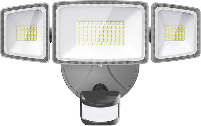 Onforu 65W LED Security Lights Motion Sensor Light Outdoor, 6500LM, 6500K, IP65 Waterproof, Flood Light Outdoor Motion Detector with Adjustable 3 Head, Hardwired Wall Light for Entryway, Yard (Gray) by GreenHaven Gardens