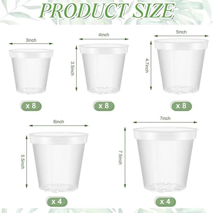 Vesici Large Size Clear Nursery Pots Variety Pack Plant Pots with Drainage Holes Planters for Indoor Plants Flexible Transparent Plastic Plant Bottle Succulents(32 Pcs,3/4/5/6/7 Inch) by GreenHaven Gardens