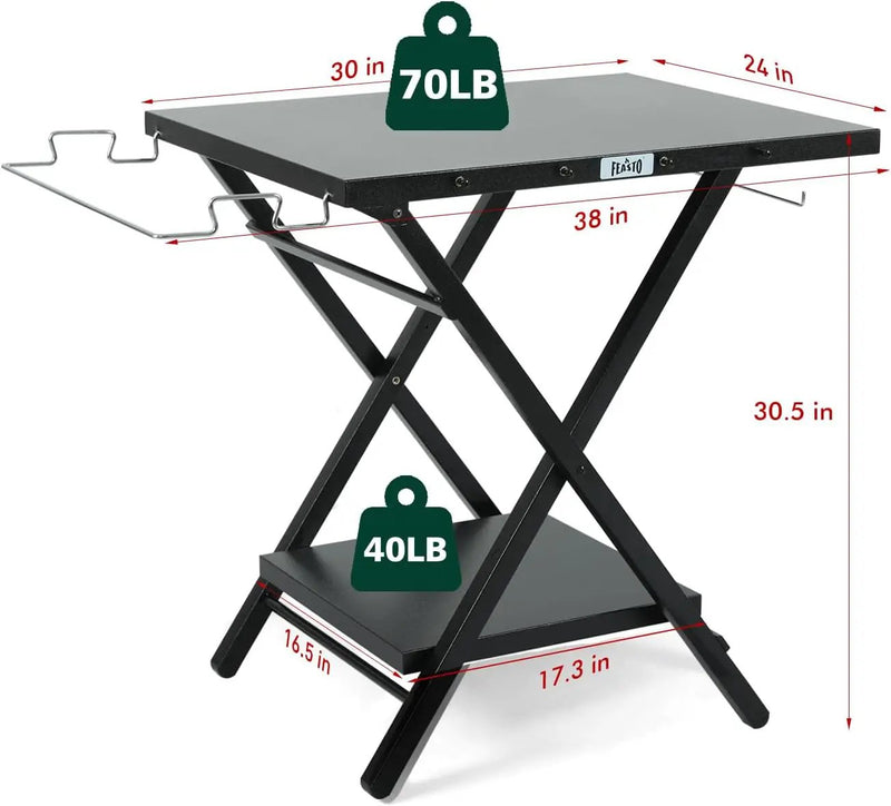 Folding Grill Table with Extra Storage Bottom Shelf, Indoor & Outdoor Prep Table with Garage Rack & Tissue Holder, Pizza Oven Stand for Pizza Oven & Blackstone Griddle, 30" x 24", Black by GreenHaven Gardens