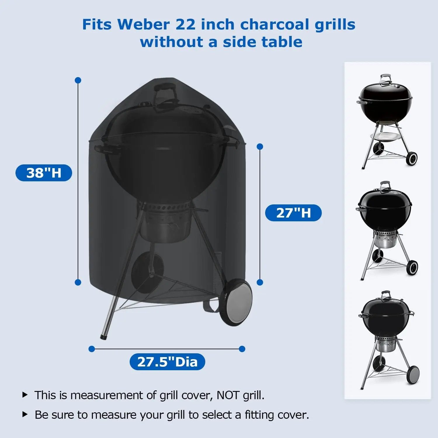 SunPatio Heavy Duty Waterproof Grill Cover Compatible for Weber, Big Green Egg, Char-Broil 22 Inch Charcoal Kettle Grills, Outdoor FadeStop BBQ Cover, Compared to Weber 7150, 27.5" Dia x 38" H by GreenHaven Gardens