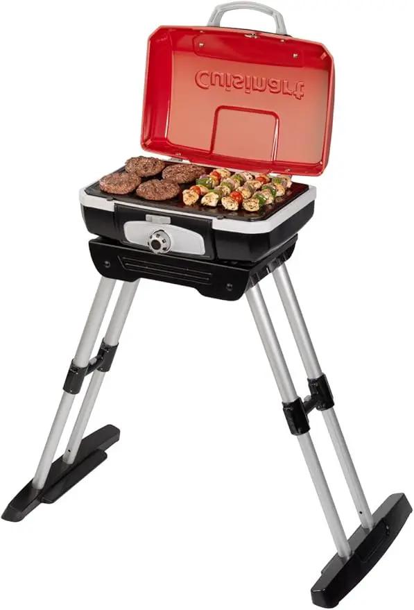 Cuisinart Petite Gourmet Portable Gas Grill with VersaStand, Compact Portable Grill Propane, 150 Sq. In. Cooking Surface, 5,500 BTU Burner Small Gas Grills for Camping, BBQ, Adjustable Base, Handles by GreenHaven Gardens
