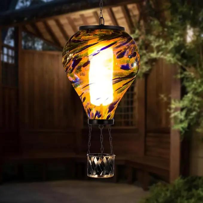 Starsoul Solar Hot Air Balloon Lantern with Flickering Flame Glass Hot Air Balloon Solar Light Waterproof Hanging Outdoor Lantern for Garden Yard Patio Decorations by GreenHaven Gardens