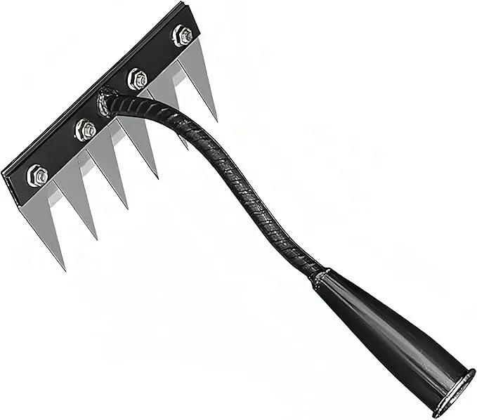 Gardenia Iron Weeding Rake, Iron Rake 2.0 for Gardening and Weeding, Detachable Double-Edged Blade Design Carbon Steel Heavy-Duty Weed Rakes,Hand Weed Puller Tools for Lawn Yard Garden Farm (6 teeths) by GreenHaven Gardens