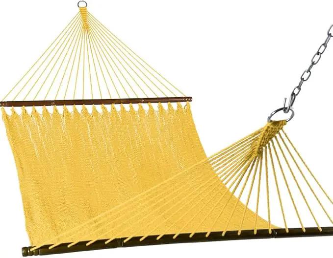 Lazy Daze Hammocks 10.5 FT Double 2 Person Caribbean Rope Hammock, Hand Woven Polyester Hammock with Spreader Bars, for Outside Outdoor Backyard Patio Poolside,450 LBS Capacity, Yellow by GreenHaven Gardens