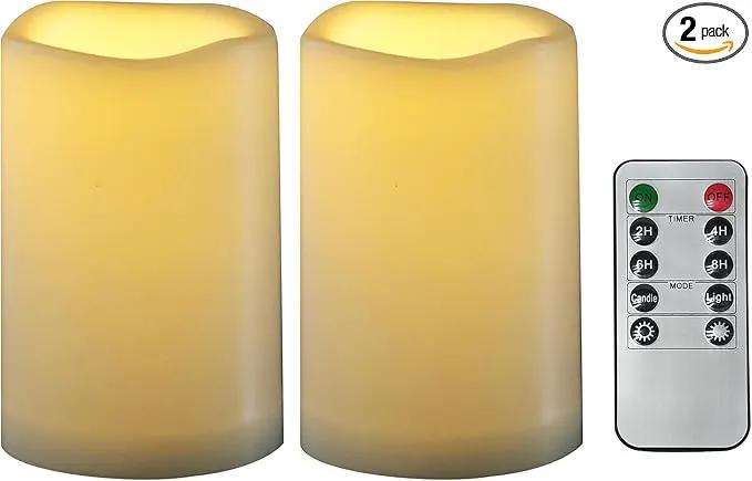 CANDLE CHOICE Waterproof Outdoor Battery Operated Flameless Candles with Remote Timer Plastic Flickering Fake Electric LED Pillars for Lantern Garden Wedding Christmas Decorations 3x5 Inches 2 PCS by GreenHaven Gardens