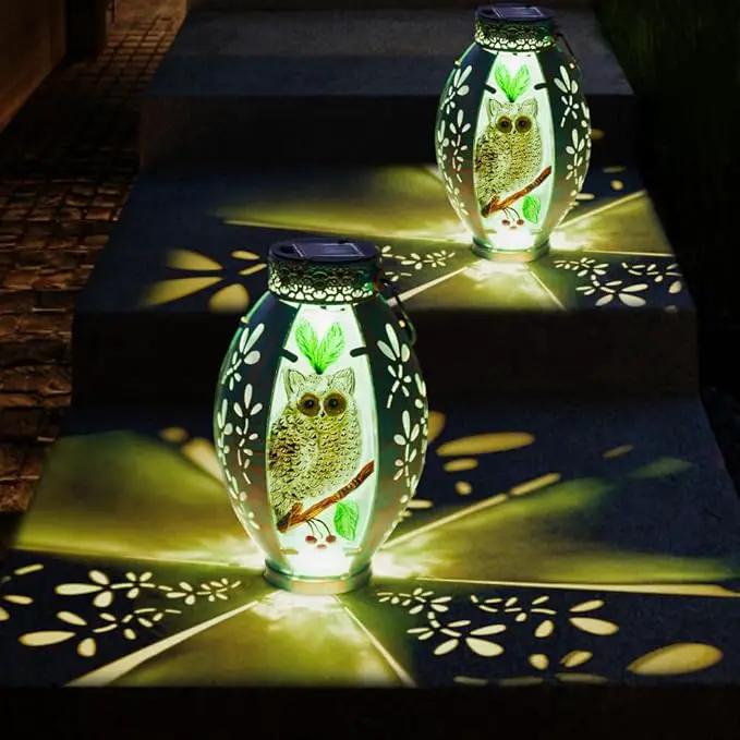 Starsoul Owl Outdoor Solar Lantern Waterproof Metal & Stained Glass Owl Lamp Lights for Yard Patio Garden Tabletop Pathway Decor Gifts for Woman by GreenHaven Gardens
