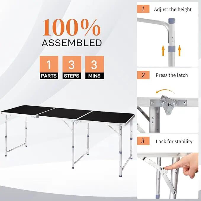 Outvita 6ft Portable Folding Camping Table, Outdoor Waterproof Adjustable Height Table, Aluminum Lightweight Suitcase Foldable Table for Picnic BBQ Beach Dining by GreenHaven Gardens