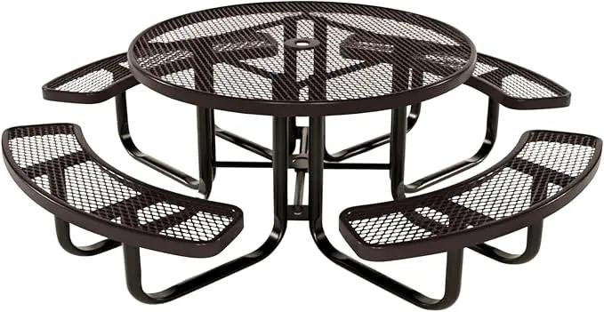 Coated Outdoor Furniture Heavy-Duty Portable Outdoor Kids Table with Umbrella Hole, Expanded Metal Kids Picnic Table, Commercial-Grade, Made in America (46 In, Round, Childrens, Brown) by GreenHaven Gardens
