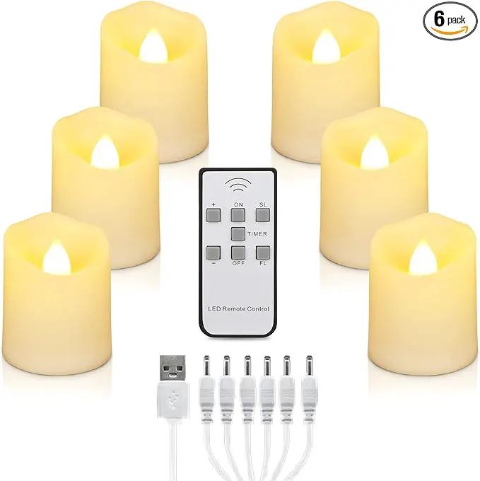 LED Tea Lights Rechargeable Candles with USB Charging Cable, 6 PCS Votive Tea Light with Remote, Flameless Flickering Warm White Tealights Candle for Halloween, Pumpkin Light, Christmas Decoration by GreenHaven Gardens