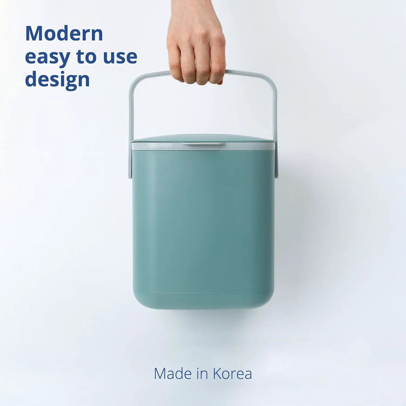 Blue Ginkgo Kitchen Compost Bin [5L / 1.32 GAL] – Filter-Free, Odor-Tight Countertop Food Waste Pail with Handles (Made in Korea, Green) by GreenHaven Gardens
