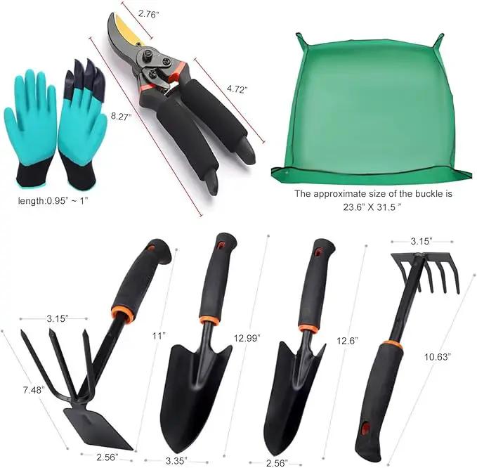 Premium 8-Piece Garden Tools Set – Heavy Duty Carbon Steel with Rust-Proof Coating, Ergonomic Handles, SK-5 Pruning Shears, Waterproof Repotting Mat & Storage Tote Bag – Ideal Gift for Gardeners by GreenHaven Gardens