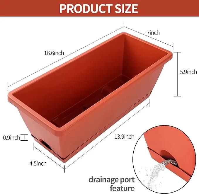 Window Box Planter, 7 Pack Plastic Vegetable Flower Planters Boxes 17 Inches Rectangular Flower Pots with Saucers for Indoor Outdoor Garden, Patio, Home Decor (Red) by GreenHaven Gardens