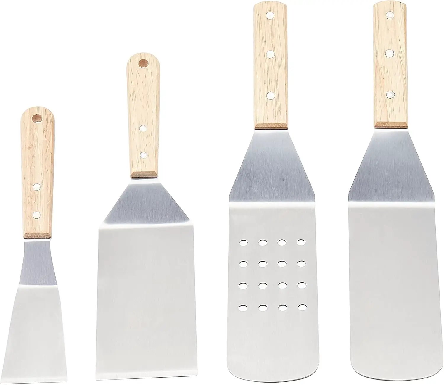 Amazon Basics 4-Piece Stainless Steel Barbecue Flat Griddle Spatula Set, Waterproof, Anti-UV, Durable, Silver by GreenHaven Gardens