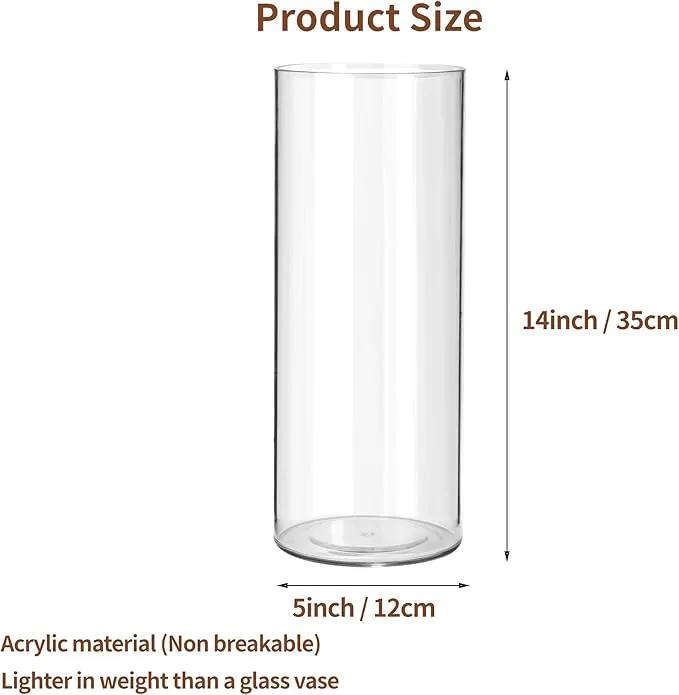 Clear Flower Vase, Non-breakable Vases, 5" W x 14" H, Acrylic Vase, Aesthetic Room Decor Cylindrical Modern Flower Vases for Table Centerpiece, Home Decor, Women Floral Arrangement Gift by GreenHaven Gardens