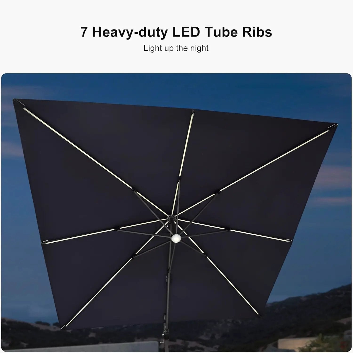 PURPLE LEAF 10 Feet Patio Umbrella Solar Powered LED Square Outdoor Cantilever Umbrella with LED Lights Aluminum Offset Umbrella with 360-degree Rotation for Garden Deck Pool Patio Navy Blue by GreenHaven Gardens