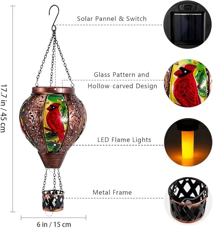 Starsoul Cardinal Hot Air Balloon Solar Lantern with Flame Candle, Hanging Hot Air Balloon Outdoor Solar Lanetrns Waterproof for Garden Patio Yard, Mother's Day Xmas Christmas Woman Gifts by GreenHaven Gardens