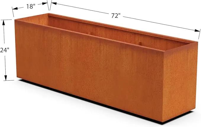 Extra Large Corten Steel Planter Box – 72"x18"x24" Rectangular Outdoor Metal Planter | Heavy Duty, Rust Patina Finish | Made in USA | Fully Assembled by GreenHaven Gardens