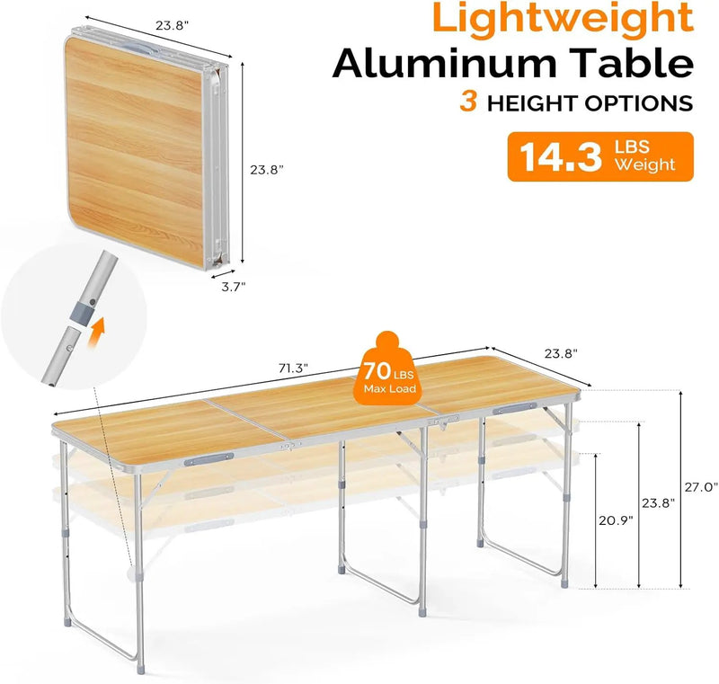VINGLI 6ft Folding Camping Table with Carry Handle,Portable Utility Table Multipurpose for Party Picnic Tailgating Outdoor Patio Garden Indoor Kitchen … by GreenHaven Gardens